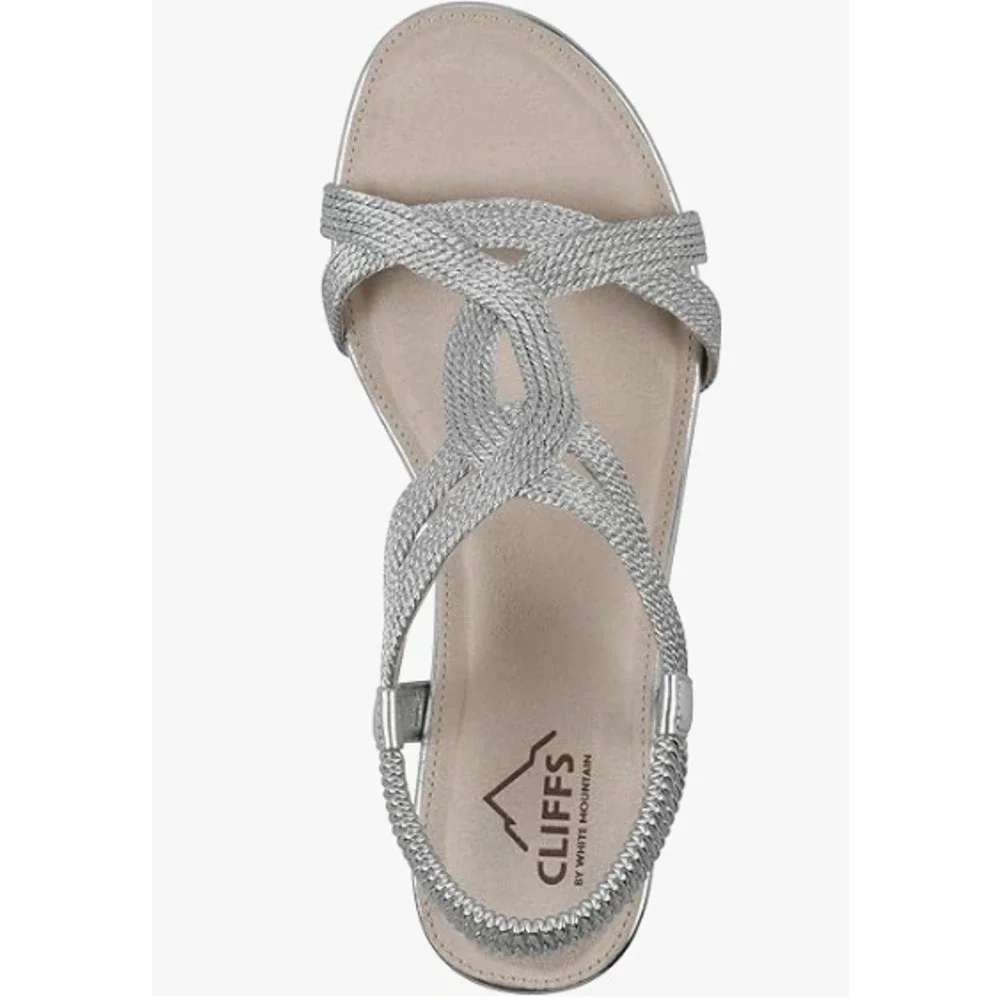 CLIFFS BY WHITE MOUNTAIN WOMENS CANDELLE SILVER STRAPPY WEDGE DRESS SANDAL 9M